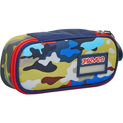 Abbildung von Federmäppchen SEVEN, Mäppchen, Federtasche für Schreibwaren, Mädchen&amp;Jungen, Schule und Gymnasium, Teenager, blau, ROUND PLUSCAMO STAINS