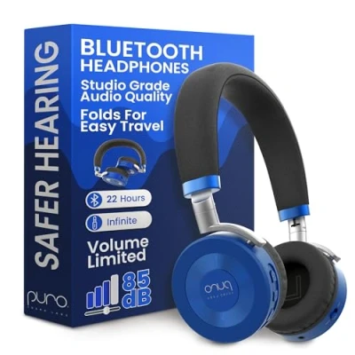 Abbildung von Puro Sound Labs JuniorJam Plus Lautstärkebegrenzende Kopfhörer für Kinder, sicherer Audio Schutz Gehör Einstellbare Bluetooth Tablets, Smartphones, PCs (Blau)