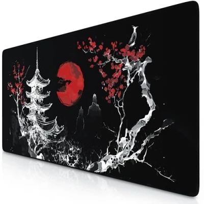Abbildung von TITANWOLF XXL Speed Gaming Mauspad 900 x 400mm Mousepad Tischunterlage Large Size verbessert Präzision und Geschwindigkeit Japan Ink Painting Black