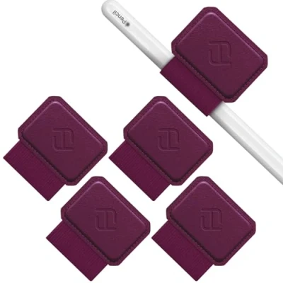 Abbildung von Fintie 4 Stück Stifthalter Selbstklebend für Apple Pencil und Stylus Stift, Elastisch Kunstleder Pen Loop Holder Notizbuch, Kalender, Tablet, Ordner, Lila