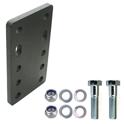 Abbildung von Universelle Adapterplatte zur Höhenverstellung 5x90 der Anhängerkupplung für 2 Loch 90mm AHK Bock Flanschkugeln. (5x45 mm mit 2xM16 Schraubenset, Bock)