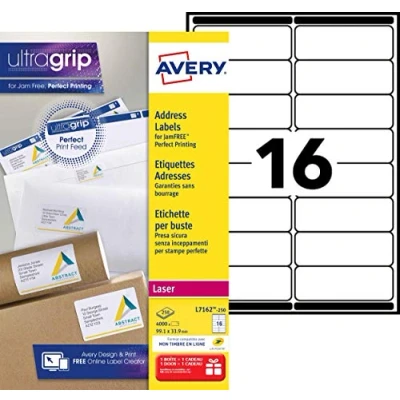 Abbildung von Avery L7162 250 QuickPEEL Adress Etikett, 99 x 34 mm, (4000 Etiketten)