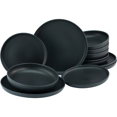 Abbildung von CreaTable Tafelservice &quot;Geschirr Set Uno Black&quot;, (Set, 12 tlg., Teller für 4 Personen), Service, schwarz, seidenmatte Spezialglasur,12 Teile, Personen