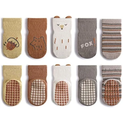Abbildung von FedMois 5er Pack Baby Kleinkinder ABS rutschfeste Socken Sneaker Tiermotive Baumwolle, Fuchs, 3 5 Jahre
