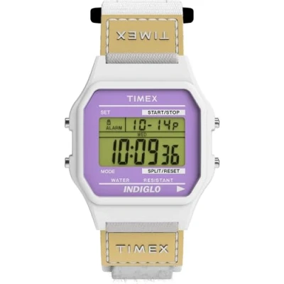 Abbildung von Timex Main Street Unisex Armbanduhr, 36 mm, weißes Nylonband, digitales Zifferblatt, Gehäuse TW2W72300