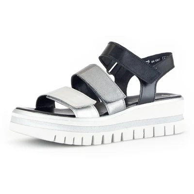 Abbildung von Gabor Keilsandalette, Sommerschuh, Sandale, Keilabsatz, mit drei Klettverschlüssen