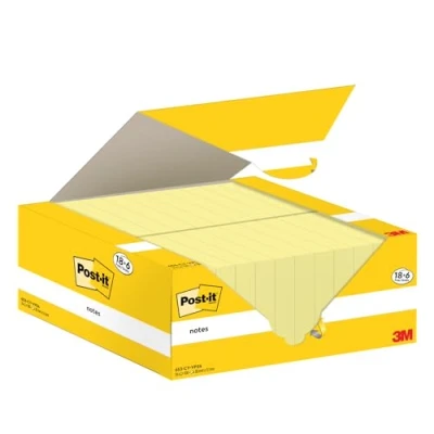 Abbildung von Post it Notes, Kanariengelb, Vorteilspackung 18 Blöcke + 6 GRATIS, 100 Blatt pro Block, 38 mm x 51 mm, Farbe: Gelb Selbstklebende Notizzettel zum Notieren, für To Do Listen und als Erinnerung