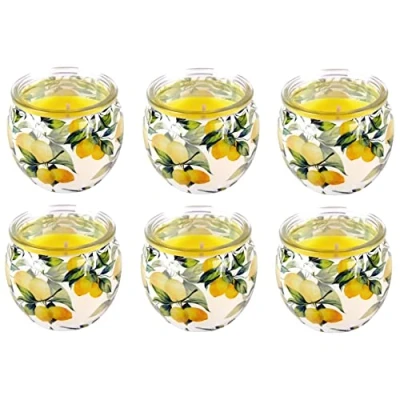 Abbildung von HS Candle Duftkerzen Motiv 6er Pack im Glas, Lange Brenndauer und angenehmer Duft (Lemon)