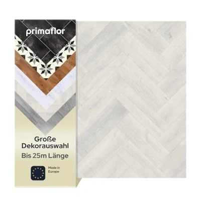 Abbildung von Primaflor Ideen in Textil Vinylboden PVC TURIN Fischgrät Weiß 009S