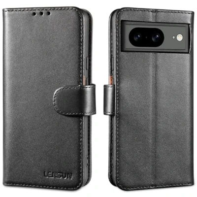 Abbildung von LENSUN Echtleder Hülle für Google Pixel 8, Handyhülle [Echtes Leder] [Magnetverschluss] [RFID Schutz] Handytasche Lederhülle 8 5G Schwarz