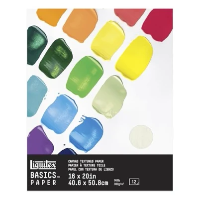 Abbildung von Liquitex 4602006 Basics Acrylpapier Malblock für Acrylfarben, 12 Blatt weiß, 300 g/m² schweres Malpapier Acrylmalerei, 100% säurefrei mit Leinwandprägung 40,6 x 50,8cm