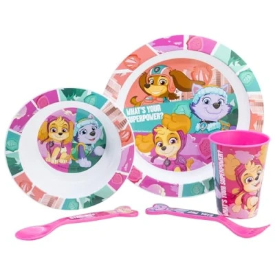 Abbildung von Wiederverwendbares mikrowellengeeignetes Kindergeschirr Set bestehend aus Becher, Teller, Schüssel und Besteck von Paw Patrol Girl