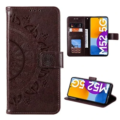 Abbildung von CoverKingz Schutzhülle kompatibel mit Samsung Galaxy M52 5G Handycover Kartenfach Schutztasche Wallet Flip Case klappbar Motiv Mandala Braun