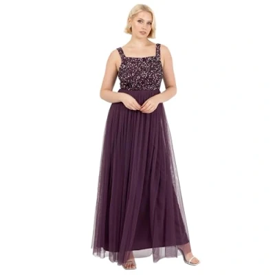 Abbildung von Maya Deluxe Damen Ladies Womens Maxi Dress Wide Straps Sleevless Square Neckline Embellished for Wedding Guest Prom Brautjungfernkleid, Beere, 52