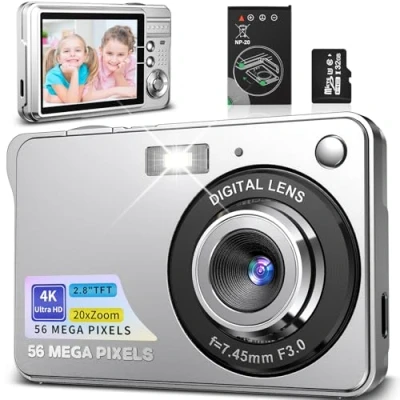 Abbildung von Digitalkamera 50MP 1080P FHD Fotokamera mit Autofokus 16X Digitalzoom Fotoapparat Tragbare Kompaktkamera 32GB SD Karte für Kinder Teenager Anfänger Geschenk (Silber)