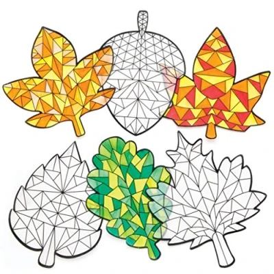 Abbildung von Baker Ross AR646 Herbstfarbe in Fensterdekorationen, Fensterbilder für Kinder, Sonnenfänger, Buntglas Effekt, Kinder zum Basteln und Präsentieren, 12 Stück