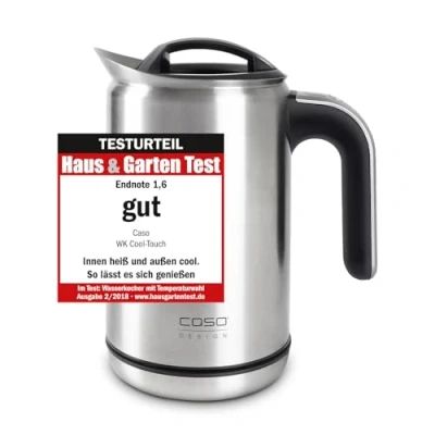 Abbildung von CASO WK Cool Touch, Edelstahl Wasserkocher mit Temperatureinstellung, doppelwandiges Gehäuse: wird außen nicht heiß, sparsame 1800 Watt, Silber