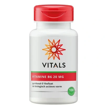 Abbildung von Vitals Vitamin B6 Pyridoxal 5 Phosphat, 20mg, 100 Kapseln. Hohe Dosis in Reiner, Biologisch Aktiver Form. 100% Vegan. trägt zum normalen Stoffwechsel von Eiweiß und Glykogen bei.