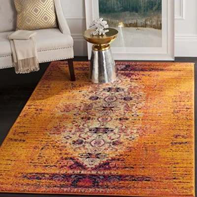 Abbildung von SAFAVIEH Boho Teppich für Wohnzimmer, Esszimmer, Schlafzimmer Monaco Collection, Kurzer Flor, Orange und Multi, 155 X 231 cm