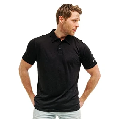 Abbildung von 100% Merino Poloshirt Herren Outdoor Atmungsaktiv Shirt Kurzarm (Small, Black Polo)
