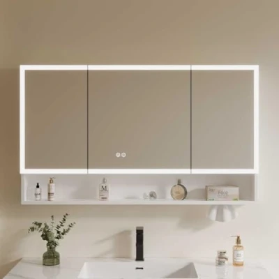 Abbildung von Spiegelschrank bad mit beleuchtung LED Spiegel,badezimmer apothekerschrank, hängend spiegel badschrank,schrank spiegel, intelligent beleuchteter Organizer,dimmbares Licht in 3 Farben, beschlagfrei