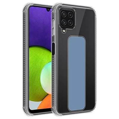 Abbildung von Cadorabo Hülle kompatibel mit Samsung Galaxy A22 4G M22 M32 Schutzhülle TPU Silikon Case Standfunktion Design Kameraschutz Slim Kratzfest Gummi für in Blau