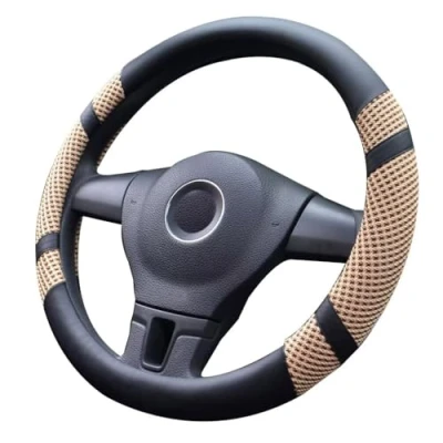 Abbildung von Pahajim Auto Lenkradhülle Lenkrad Abdeckung Microfiber Leder Anti Rutsch Lenkradabdeckung Breathable für LKW/Auto/Jeep/SUV, Universal 38(Beige)
