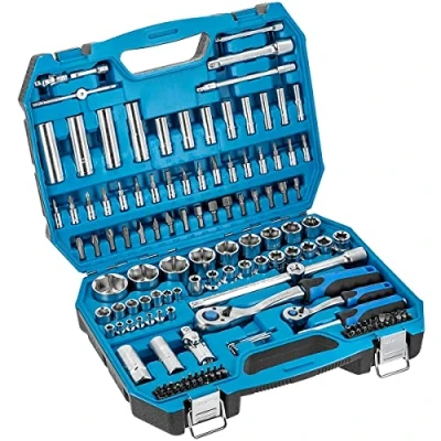 Abbildung von Högert Technik Werkzeugset I Steckschlüssel, Bits und Zubehör 1/4 1/2 Hochqualitativem Legiertem Cr V Stahl Verformungsfest Gesenkgeschmiedet HT1R440 144 tlg