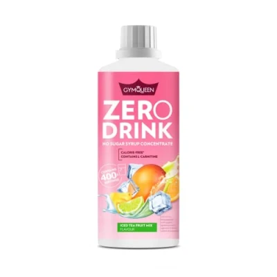 Abbildung von GymQueen Zero Drink Eistee Fruchtmix 1000ml, kalorienarmes und zuckerfreies Getränkekonzentrat 1:80, angereichert mit B Vitaminen für deinen Stoffwechsel L Carnitin, Getränke Sirup
