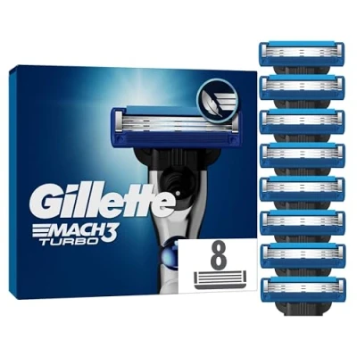 Abbildung von Gillette Mach3 Turbo Rasierklingen für Männer, 8 Original Ersatzklingen, Klingen Herren mit Gleitstreifen ein sanftes Gleiten und Klingenbeschichtung