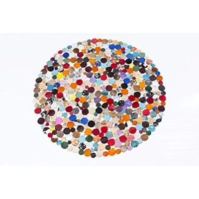 Abbildung von Kare Design Teppich Circle Multi, runder gewebter Flickenteppich aus Kuhfell/Ziegenleder, weicher bunter großer Lederteppich mit modernen Muster, bunt, Ø150cm