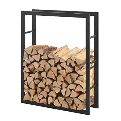 Abbildung von [en.casa] Kaminholzregal Täby Brennholzregal innen außen Metall 80 x 25 100 cm Holzunterstand Stapelhilfe für Feuerholz Holzlager Kaminholzständer Schwarz