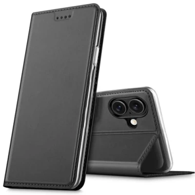 Abbildung von Verco Handyhülle für iPhone 16 Plus, Premium Handy Flip Cover Apple Plus Hülle 6.7 Zoll [integr. Magnet] Book Case PU Leder Tasche, Schwarz