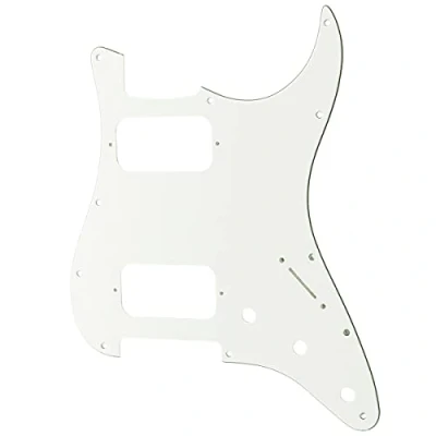 Abbildung von Musiclily Pro 11 Löcher Round Corner HH Strat Pickguard 2 Humbuckers Schlagbrett für American/Mexican Fender Standard Stratocaster E Gitarre, 3 lagig Weiß