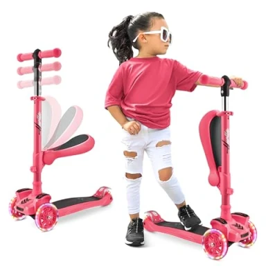 Abbildung von Hurtle 3 Rad Roller für Kinder Steh und Kreuzfahrt Kinderspielzeug Tretroller mit Verstellbarer Höhe, Rutschfester Plattform, Blinkenden Radlichtern, Jungen/Mädchen im Alter von 2 12 Jahren