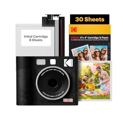 Abbildung von KODAK Mini Shot 4 ERA 4PASS 2 in 1 Sofortbildkamera und Fotodrucker (10x10cm) + 10 Blatt im Lieferumfang enthalten 60 Patrone, Schwarz