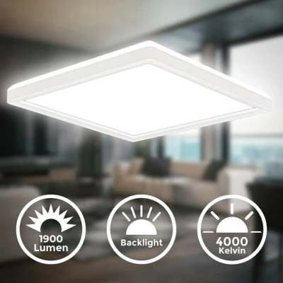 Abbildung von B.K.Licht LED Deckenlampe mit indirektem Licht, 3cm flach, neutralweißes Lampe, Deckenleuchte, Wohnzimmerlampe, Panel, Küchenlampe, Deckenbeleuchtung, 24x3 cm, Weiß