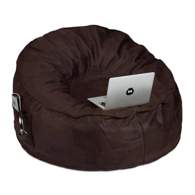 Abbildung von Relaxdays Sitzsack XXL, Wildlederoptik, Schaumstoff, 2 Seitentaschen, Riesensitzsack Erwachsene, Bean Bag, Dunkelbraun
