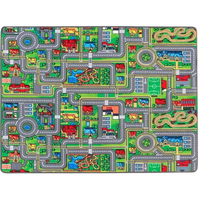 Abbildung von Primaflor Spielteppich mit Straßen &amp; Kreisverkehr für Kinder 160x200 cm pflegeleichter Kinderteppich