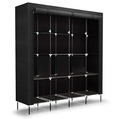 Abbildung von Mondeer Stoffschrank, Faltschrank mit 4 Kleiderstangen und 2 Taschen Höhe 180cm, Kleiderschrank für Schlafzimmer, Ankleidezimmer 180cm*170cm*45cm Schwarz