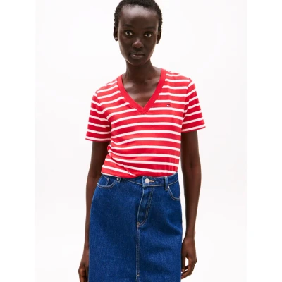 Abbildung von Tommy Hilfiger NEW SLIM CODY Tshirt basic Primary red/ecru, Damen, Größe: Medium, red/ecru
