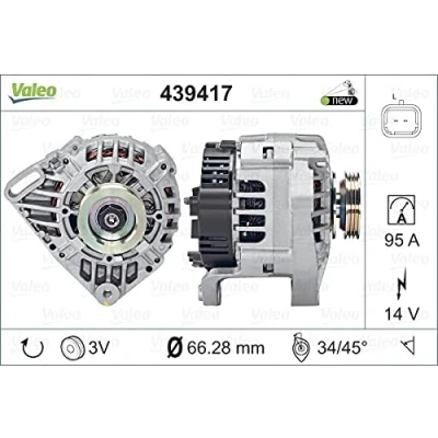 Abbildung von VALEO 439417 Lichtmaschine 14V 95A RENAULT: Kangoo I, CLIO 2, I Rapid, DACIA: SANDERO LOGAN MCV NISSAN: Kubistar Kastenwagen