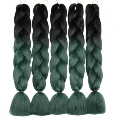 Abbildung von ShowJarlly Jumbo Braid Kunsthaar Haar, Ombre Extension, 24 Zoll Kanekalon Flechten Extensions 5 Stücke Für Crochet Twist Haar Box Zum Einflechten Zöpfe Schwarz/Dunkellila/Helllila