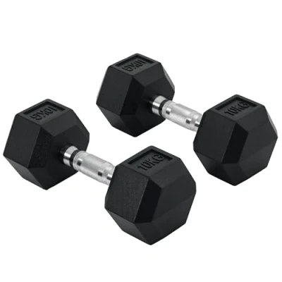 Abbildung von HOMCOM Hantel Hexagon Kurzhanteln Kurzhantelset Metall Gummi schwarz 2 x 10 KG, (Set, 2er Set Gusseisen Hanteln Griff), 13.5B 13.5T 9.1H cm