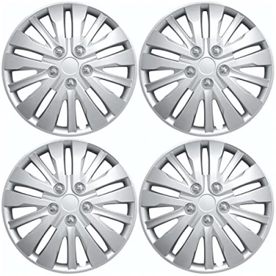 Abbildung von Premium Radkappen 14 Zoll in Silber Glänzend mit Chrommuttern 4er Set Radzierblenden für Stahlfelgen Radblenden optimalen Felgenschutz