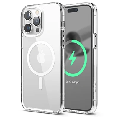 Abbildung von elago Magnetische Hybrid Transparent Hülle Kompatibel mit iPhone 14 Pro Max (6.7&quot;), MagSafe, PC+TPU Technologie, US Military Grade Fallschutz, Reduzierte Vergilbung (Weiß)