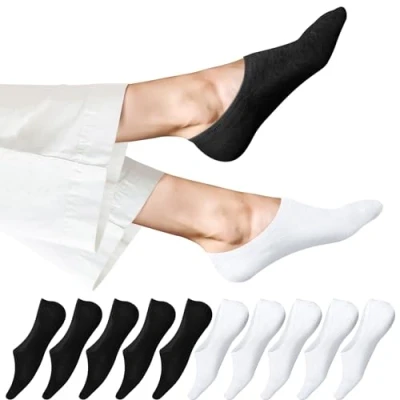 Abbildung von EKSHER Sneaker Socken Damen Herren Füßlinge Footies Sneakersocken 10 Paar Kurze Großes Silikonpad Verhindert Verrutschen Unsichtbare Atmungsaktive Schwarz Weiß 43 46