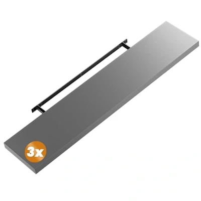 Abbildung von Casaria® 3X Wandregal Holz Grau Hängeregal mit Halterung 15kg Tragkraft Küche Wohnzimmer Flur Schweberegal Bücherregal Regalbrett Schwebend Matt 110cm