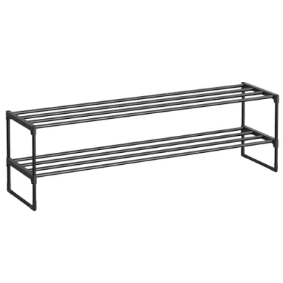 Abbildung von SONGMICS Schuhregal mit 2 Ebenen, Schuhständer aus Metall, Schuhaufbewahrung, Schuh Organizer für 10 12 Paar Schuhe, stapelbar, Flur, Wohnzimmer, Schlafzimmer, 30 x 116 34 cm, schwarz LSA032B01