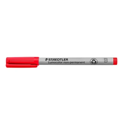 Abbildung von STAEDTLER Universalstift Lumocolor non permanent, rot, breite Keilspitze ca. 1,0 2,5 mm, feucht abwischbar, für fast alle Oberflächen, 10 rote Folienstifte im Kartonetui, 312 2